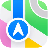 the apple gps app icon with a compass and arrow